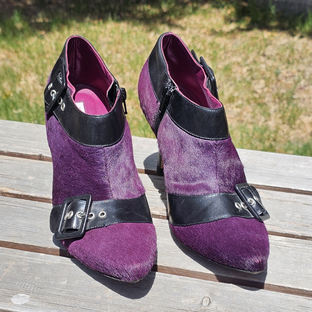 Manolo Blahnik Purple Cowhide Ankle Boots